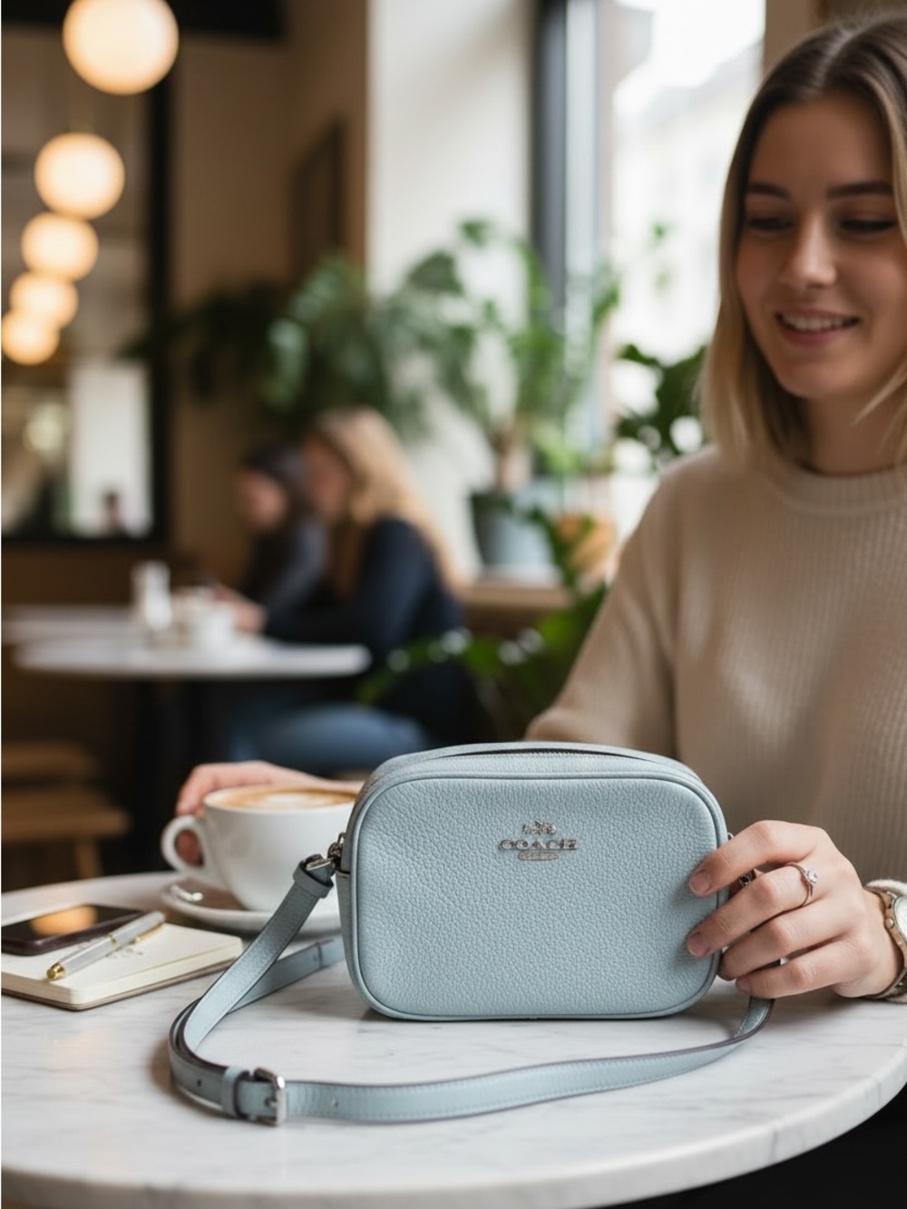 Coach Mini Jamie Camera Bag CA069 Light Blue Pebble Leather Crossbody - Picture 3 of 10